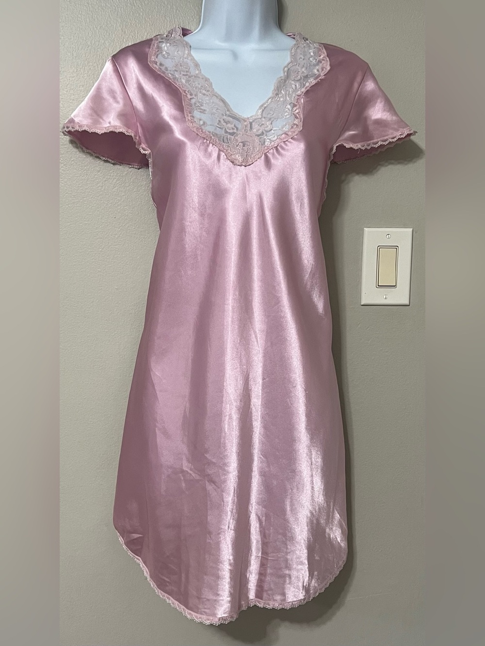 Secret Treasures Pink Satin Lace Mini Slip Dress Nightgown Y2K Coquette Lingerie